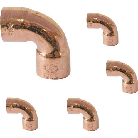 Set di 5 gomiti in rame a 90°, filettatura femmina/filettatura femmina, raggio piccolo – diametro 32 mm – 90 CU