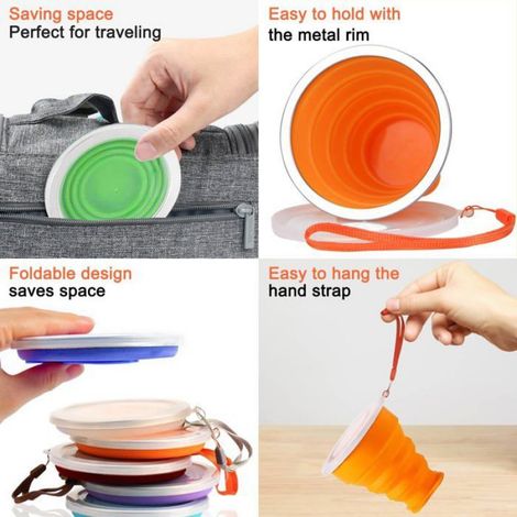 6 Pièces Gobelet Pliable en Silicone Réutilisable avec Couvercle, Verre et Tasse de Voyage Compacte,Bureau et Voyages (1/4)