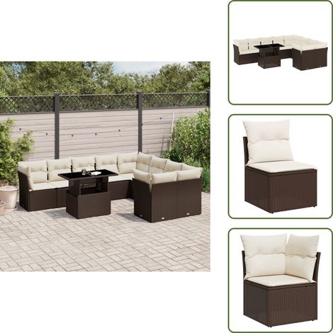 The Living Store 10-tlg. Garten-Sofagarnitur mit Kissen Braun Poly Rattan - Gartensorte - Gartenmöbelset - PE-Rattan Möbel - Outdoor Sofa - Lounge Set