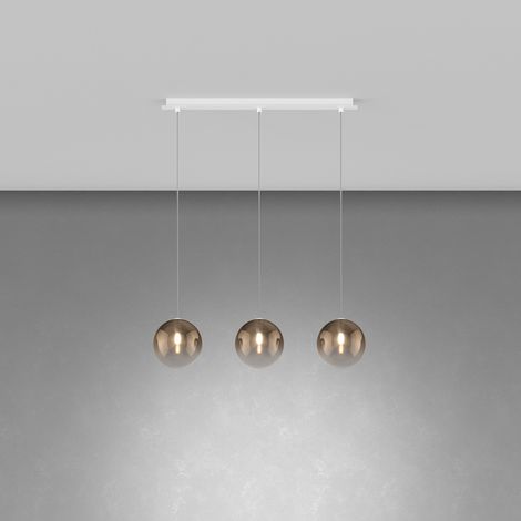 Lampadario Contemporaneo Eclipse Metallo Bianco Vetro Bronzo 3 Luci G9