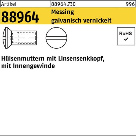 Hülsenmuttern Messing gal Ni Liko M 4 x 12 Ms Ni S 200 Stk (1/2)