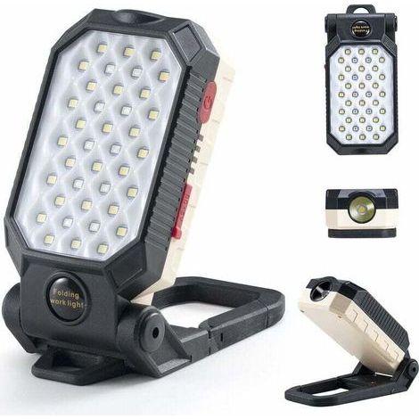 pair Lampe de travail LED rechargeable 1000 lumens Lampe de travail avec crochet de support réglable à 170 ° Lampe de poche magnétique Lampe d'inspection pour réparation automobile Camping à domicile