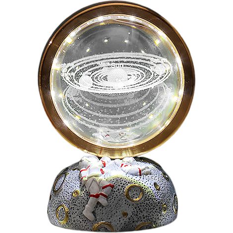 Veilleuse rotative cristal 3D astronaute lampe USB décoration bureau créative cadeau idéal motif système solaire (1/5)