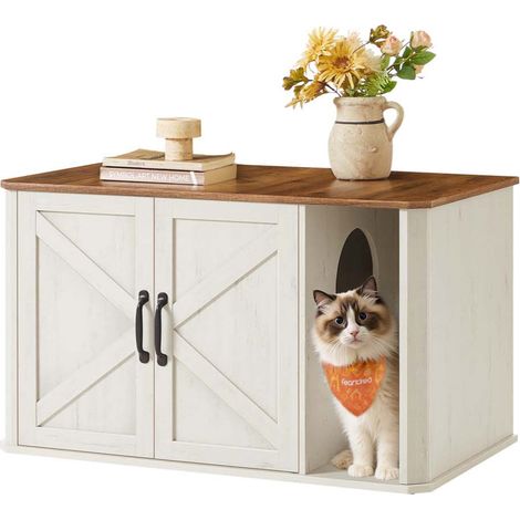 Meuble litière pour chat meuble moderne cache-litière entrée par devant double porte poignées maison pour chat table d’appoint 85 x 48,5 x 50 cm blanc (1/5)