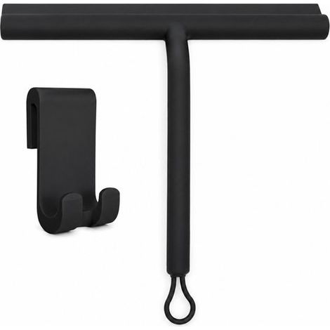 Raclette de douche en silicone – Noire – Crochet de suspension – Sans perçage – Vitres, carrelage, miroir (1/5)