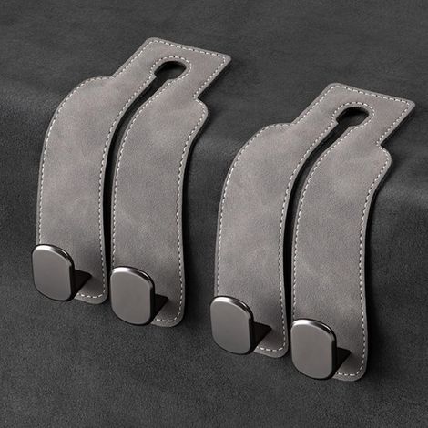 2 Auto-Kopfstützenhaken, Haken zur Aufbewahrung an der Rückseite der Kopfstütze, Haken für Geldbörse/Tasche, Auto-Haken aus Leder – grau (1/3)