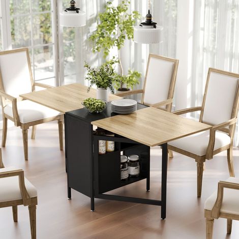 Tavolo da pranzo pieghevole con prolunghe a ribalta, 4 scomparti, 3 forme per cucina/soggiorno, 169x60x75 cm, Naturale/Scuro (1/5)