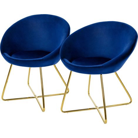 ML-Design Esszimmerstühle 2er Set Samt, Blau, Wohnzimmerstuhl mit runder Rückenlehne, Polsterstuhl mit goldene Metallbeine, Ergonomische Esstisch Sessel, Küchenstuhl Schalenstuhl Schminktisch Stuhl