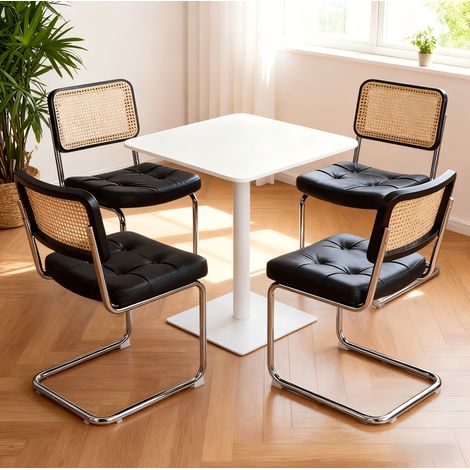 REDOM - Lot de 4 chaises de salle à manger, empilables, structure cantilever en chrome, rotin et similicuir noir (1/5)