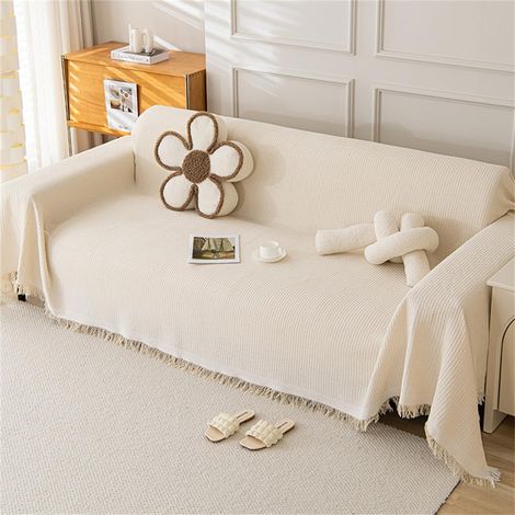 Plaid canapé grande taille réversible 1/2/3/4 places, léger et doux, beige, 180x380 cm