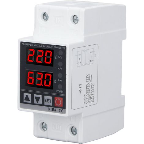 Protecteur de tension réglable 220V CA 63A avec récupération automatique, interrupteur de protection sur/sous tension pour appareils électriques (1/5)