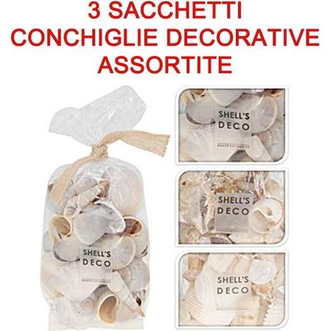 3 SACCHETTI CONCHIGLIE DECORATIVE ASSORTITE ACCESSORI DECORO CASA