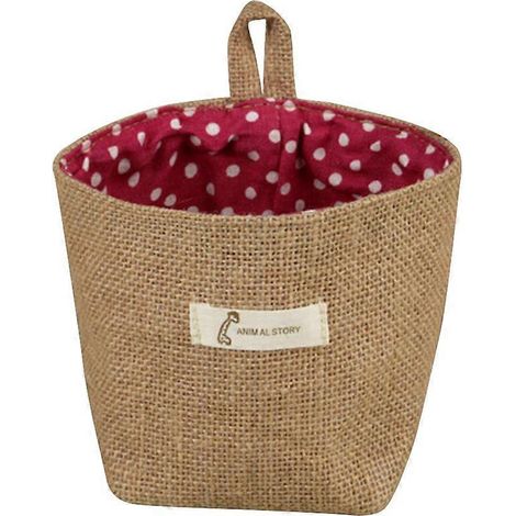 Pot de fleurs en tissu de coton, petits sacs suspendus, panier de rangement en jute rayé, sac de rangement suspendu (à pois rouges) (1/4)
