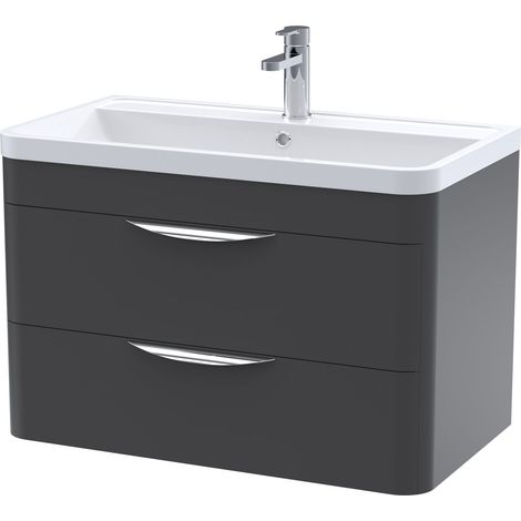 Balterley Aldershawe Contemporary Wall Hung 2 Drawer Bathroom Vanity Unit & Polymarble Basin, Dark Grey, 800mm