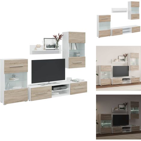 5-tlg. Wohnwand mit LED-Beleuchtung Sonoma-Eiche Holzwerkstoff - Wohnwand Mit Stauraum - TV-Möbel Mit Stauraum - TV-Möbel - Schrankwand (1/5)
