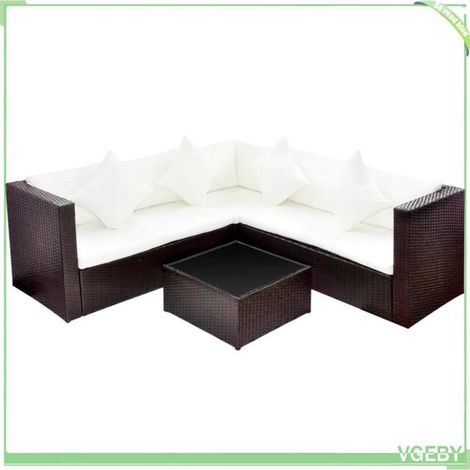Salon de jardin - FAFEICY - 42894 - Résine tressée marron - 4 pcs modulable - Coussins déhoussables (1/3)