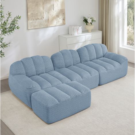 Modulares Ecksofa 288 x 165 x 79 cm aus blauem Stoff mit Ottoman, montagefrei – MEUBLIV (1/5)