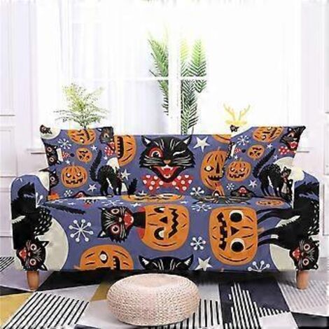 Housse de canapé imprimée - Citrouille d'Halloween, housse de canapé extensible antidérapante pour salon, canapé 3 places, canapé d'angle, style E, 3 places 190-230 cm (B)