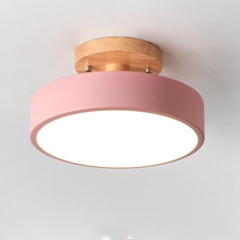1 Plafonnier LED Rond Bois Métal 18cm 13W Intérieur Pour Chambre Salon Cuisine Bureau Rose (1/5)