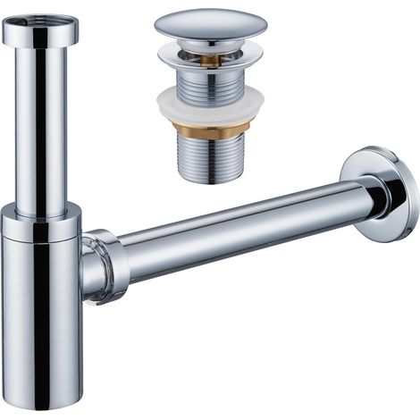Siphon Lavabo de Bain avec Bonde Clic Clac sans Trop Plein, Chromé (1/5)