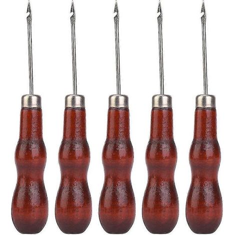 Set aus 5 Ahlen mit Holzgriff zum Nähen, Schuhreparieren und Häkeln. (1/5)