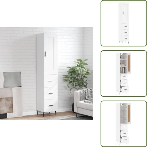 Highboard Weiß 34,5x34x180 cm Holzwerkstoff - Hochschrank - Wohnzimmer Dekoration - Aufbewahrungsschrank - Weißer Schrank - Regal (1/5)