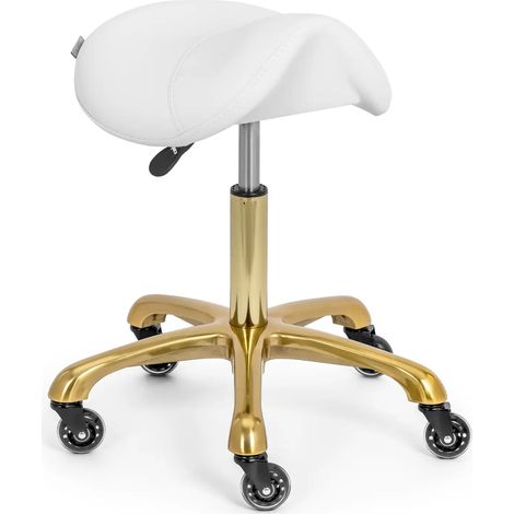 Tabouret selle de cheval 150 kg alliage d'aluminium PVC PU contreplaqué mousse synthétique doré blanc (1/5)