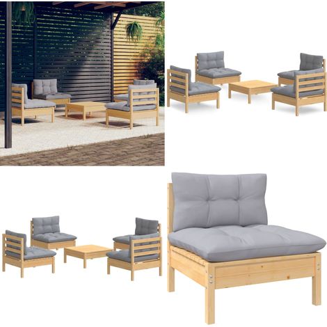 5-tlg. Garten-Lounge-Set mit Grauen Kissen Kiefernholz - Garten-Lounge-Set - Garten-Lounge-Sets - Home & Living (1/5)