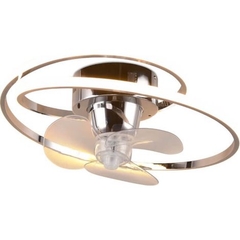 Plafonnier ventilateur LED chromé ø50 cm avec télécommande (1/3)