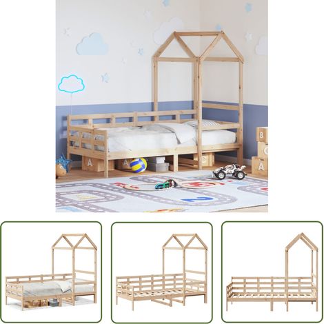 The Living Store Lit de jour avec toit sans matelas 80x200 cm bois massif - Lit Convertible - Lit Enfant - Lit Coffre - Canapé Lit - Meuble Multifonction (1/5)