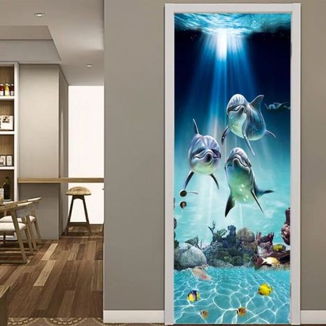 Stickers Porte Effet 3D 77X200cm - Mer Papier Peint Porte Autocollant Murales Adhésif Amovible Art de Porte Décoration Maison (1/4)