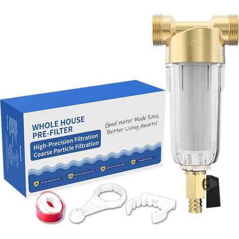 Filtre à Eau Réutilisable 2,5 cm pour Robinet - Système de Filtration à Sédiments Spin Down avec Filetage Mâle 3/4" - Cartouche Fine Lavable (1/4)