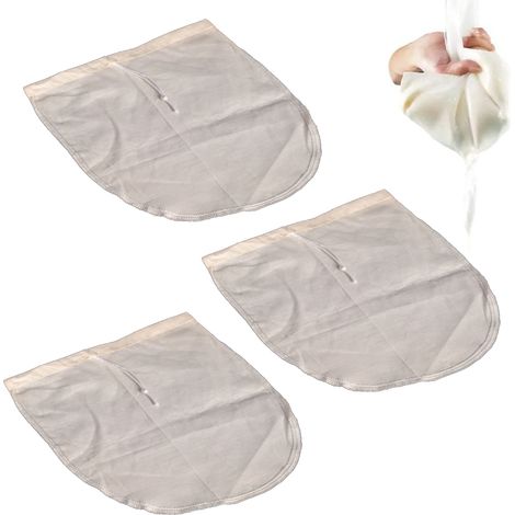 Sac à Lait de Noix - 100 % Coton Non Blanchi - Maille Fine - Lavable et Réutilisable - Pour Lait Végétal, Jus, Bouillon, Infusions - 3 Pièces 30 x 30 cm (1/5)
