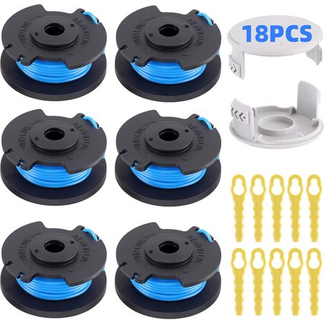 6Pcs Bobine Fil Coupe Bordure pour Ryobi One+ Rotofil Debroussailleuse AC14RL3A 18V 24V 40V Bordures Accessoires Rechange + 2 Couvercle 10 Lames de Remplacements (Ø1.65mm, 3.4m) - (1/5)