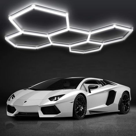 Luminaire de Garage à LED en nid d'abeille 5-Hex, 192W 6500K Plafonnier d'Atelier LED Déformable Hexagon Garage Lumière LED pour Garage, Atelier, Entrepôt, Sous-Sol, Salle de Sport (5-Hex) (1/5)