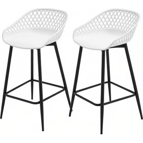 Set di 2 sgabelli da bar con schienale traforato e poggiapiedi in PP e metallo bianchi MODENUIT (1/5)
