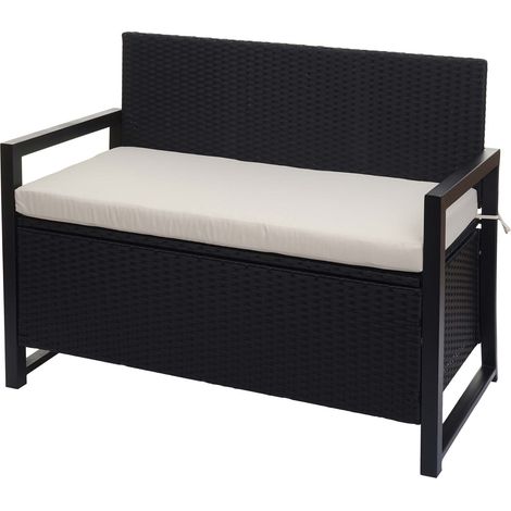 [NEUWERTIG] Poly-Rattan 2er Sitzbank HHG-564, Gartenbank Truhenbank, Staufach Aufbewahrung Sitzkissen anthrazit, Kissen creme