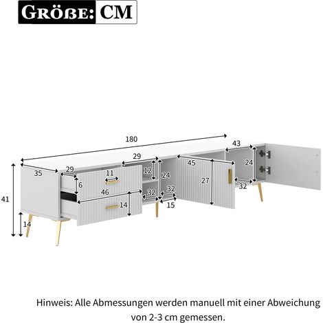 TV-Lowboard 180x35x41 cm aus weißem MDF mit Stauraum für Wohnzimmer – MEUBLIV (1/5)