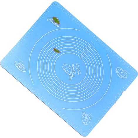 Tapis de pâtisserie en silicone antiadhésif, épais et gradué, pour la cuisson, le façonnage de la pâte à pizza et de biscuits (bleu).