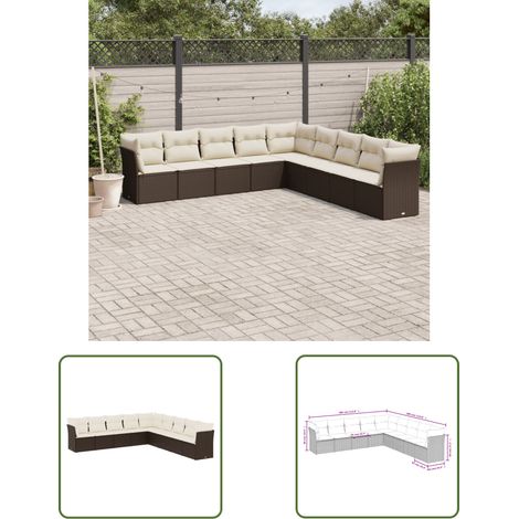 The Living Store 9-tlg. Garten-Sofagarnitur mit Kissen Braun Poly Rattan - Gartensorgsgarnitur - Esszimmerset - Outdoor Möbel - Lounge Set - Rattan Sofa (1/3)