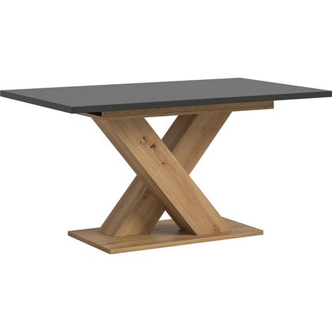 Motion table de salle à manger pieds X 90x150/190 cm avec 1 rallonge gris, chêne décor. (1/5)