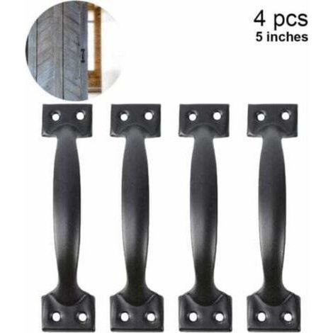 Poignées de porte en fer forgé vintage – Lot de 4, 12,7 cm, noir mat pour portes de grange, armoires et tiroirs (1/5)