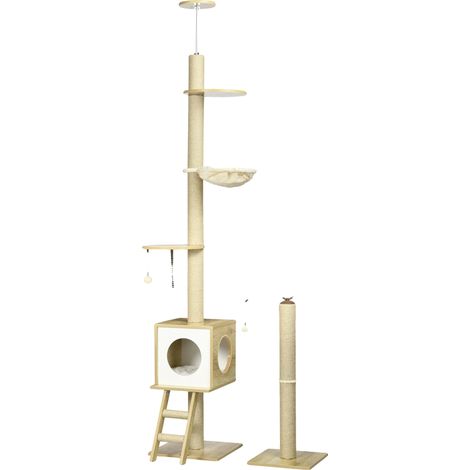 Árbol rascador para gatos, construcción robusta, altura regulable, color beige, 40x40x285 cm (1/2)