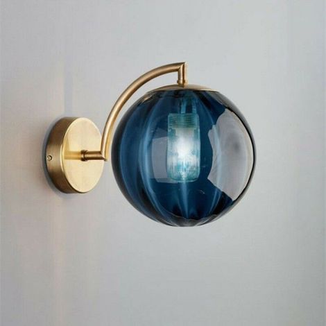 Nouvelle applique nordique moderne Ø15CM boule de verre bleu applique applique support métal applique (bleu) (1/5)