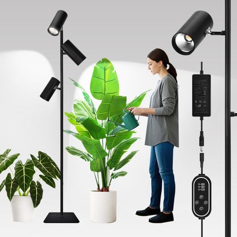Lampe de Culture LED Dimmable sur Pied - 3 Têtes COB Plein Spectre, Haute CRI, Minuterie 6/8/12H - Hauteur (43"-83") Réglable pour Plantes Intérieur et Hydroponie (1/5)