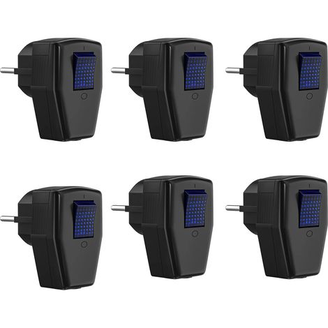 Adaptateur secteur européen standard (6 pièces, noir), 10 A 250 V, avec témoin lumineux. (1/5)