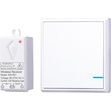 Kit interruttore luce wireless, 1 interruttore singolo + 1 ricevitore, nessun cablaggio richiesto, facile da installare