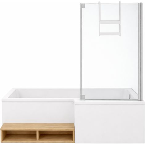 Pack baignoire bain douche antidérapante 180 x 90 JACOB DELAFON Neo version droite + pare bain chromé + tablier en niche