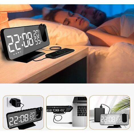 Sveglia Digitale LED Display Grande, Dual-Wecker, Radio FM, Temperatura e Umidità, Regolazione Luminosità, Proiezione dell'Ora, Nero (1/4)
