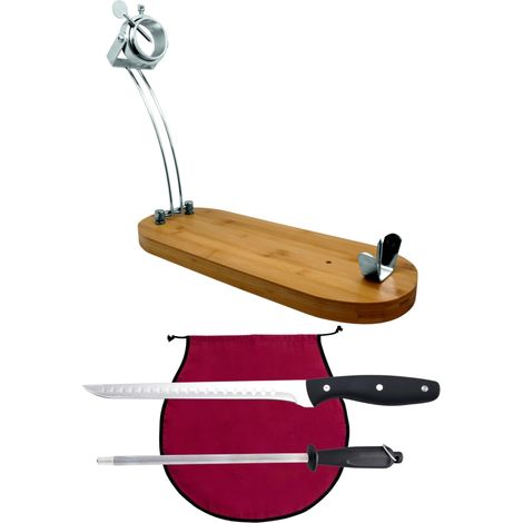 set support jambon pliable tête rotative couteau à jambon aiguiseur et housse jambon bordeaux pour couper le jambon (1/5)